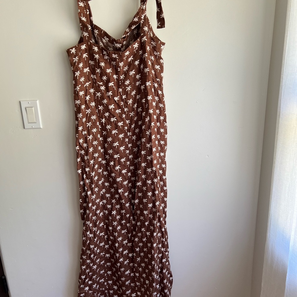 Faherty Brown and White Palm Print Maxi Dress